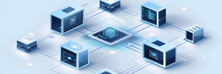 Illustration of segmented network architecture using connected servers and devices with isolated communication paths