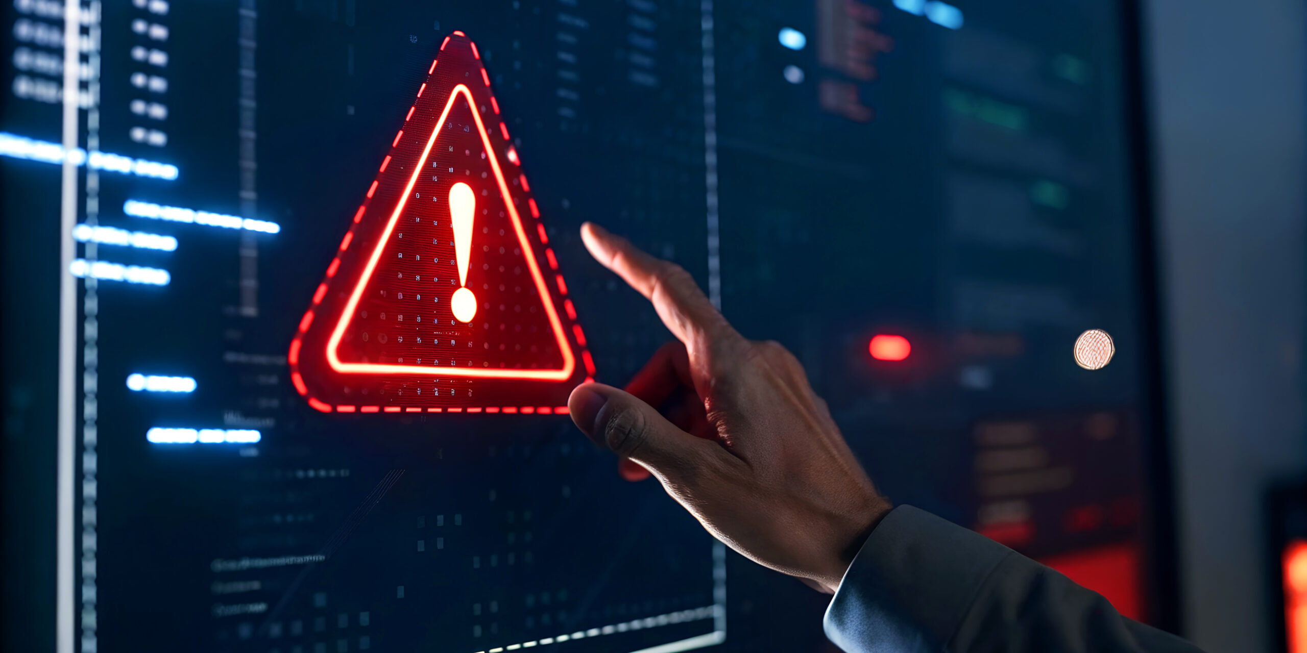Warning alert displayed on a digital security dashboard highlighting a cyber threat that could indicate an undetected breach.
