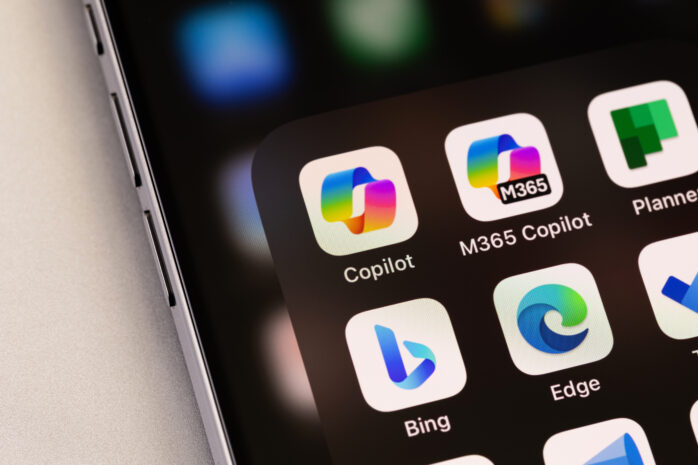Microsoft 365 apps including Copilot, Bing, and Edge displayed on a mobile device, representing cloud services and productivity tools used in Microsoft environments