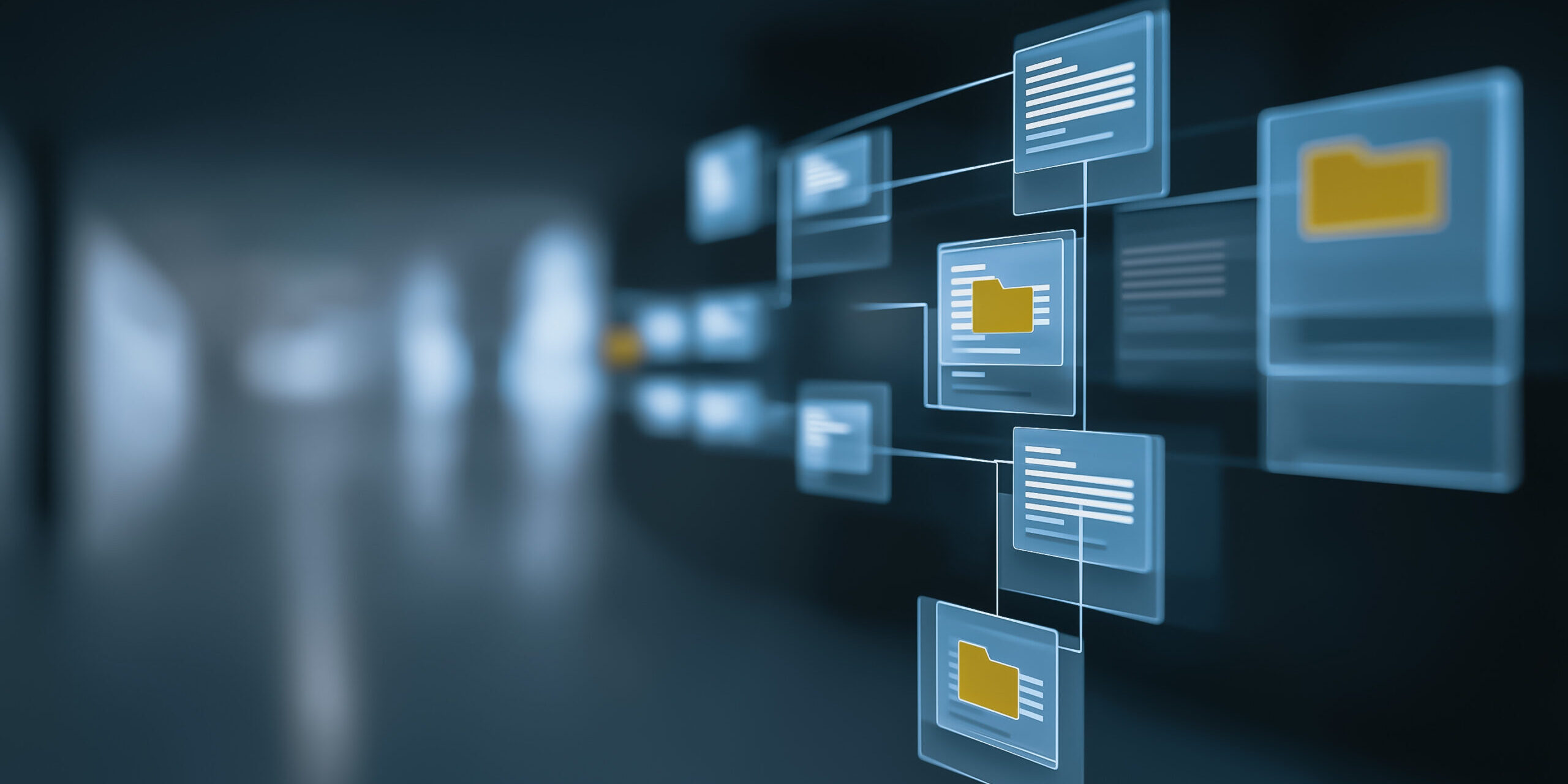 Digital IT documentation system showing interconnected files and structured data for business operations