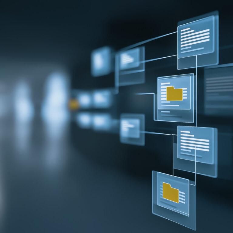 Digital IT documentation system showing interconnected files and structured data for business operations