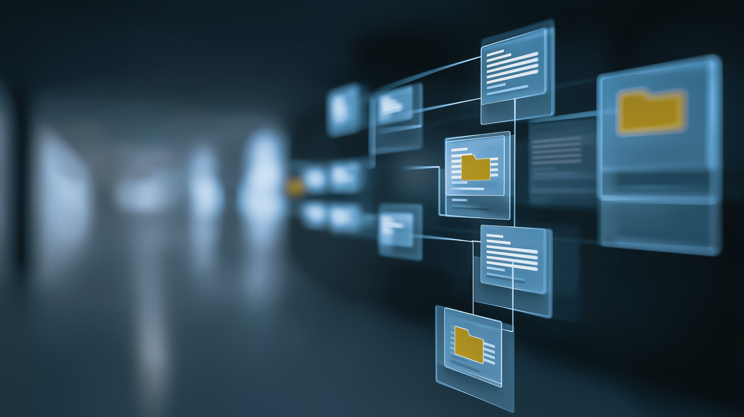 Digital IT documentation system showing interconnected files and structured data for business operations