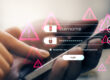 User login screen on mobile device with security warning icons highlighting risks of unused accounts and unauthorized access