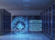 Server room with a digital clock and recovery workflow graphic displaying "Recovery Drill," "Restore," and "Test," illustrating the importance of regularly testing backups as part of a disaster recovery plan.