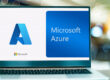 Microsoft Azure logo displayed on a laptop screen, representing cloud computing, scalable infrastructure, and secure Azure services for small and medium sized businesses.
